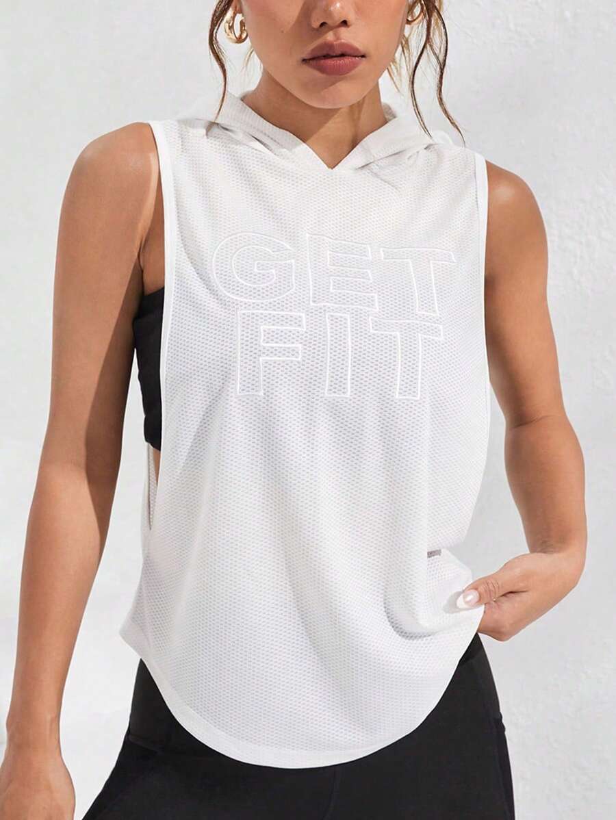 Streetz SHEIN Sport 標語圖案連帽運動衛衣 - 白色 - 查看 1