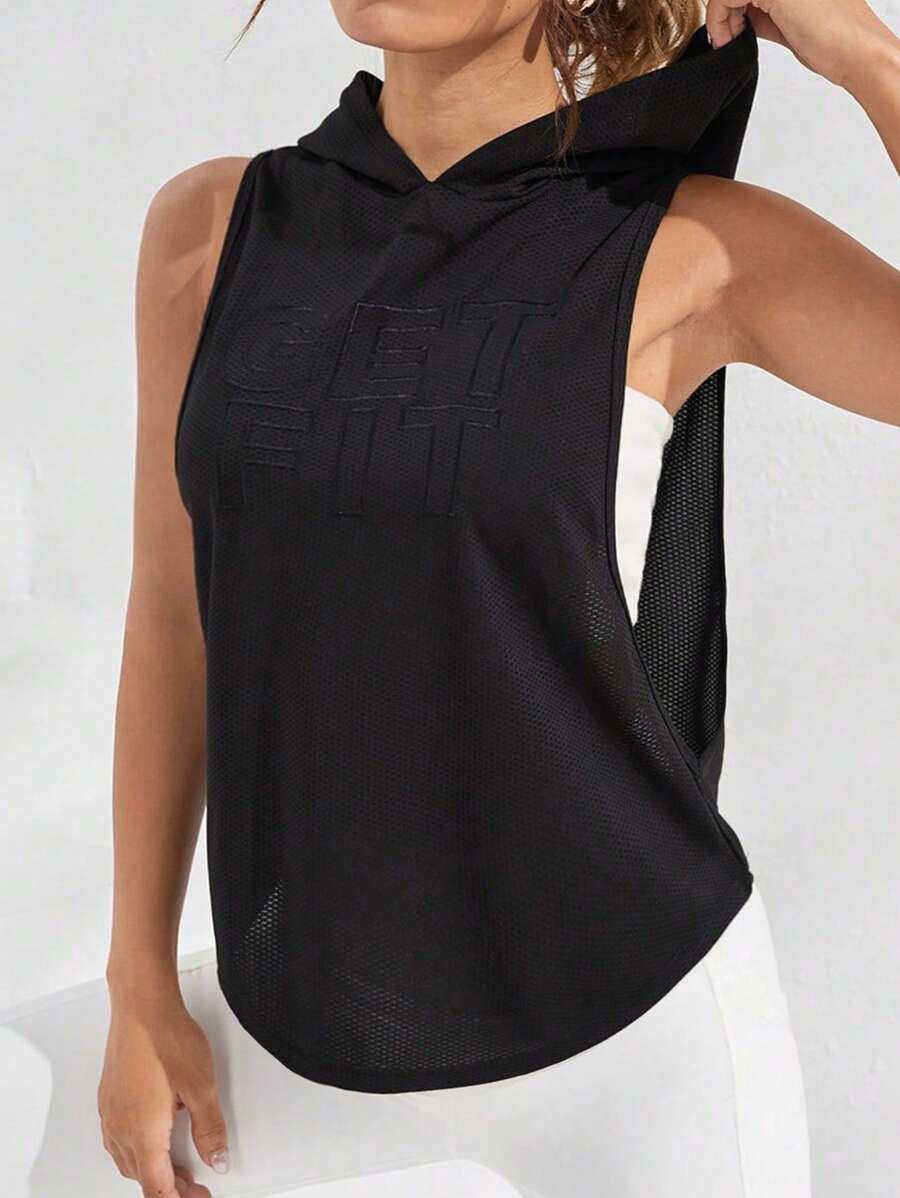 Easithlete 標語圖案連帽運動衛衣 - 黑色 - 查看 1