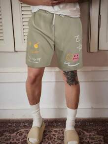 Manfinity EMRG Quần Short Nam Dây kéo Túi Hoạt hình Slogan Giải trí - xanh quân đội - Xem 1