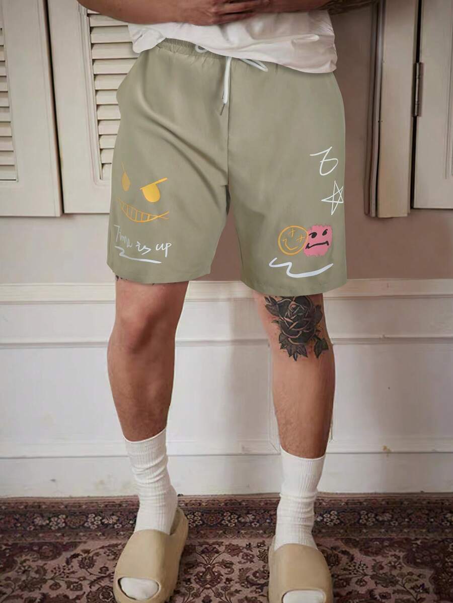 Manfinity EMRG Quần Short Nam Dây kéo Túi Hoạt hình Slogan Giải trí - xanh quân đội - Xem 1
