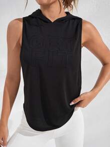 Easithlete 標語圖案連帽運動衛衣 - 黑色 - 查看 4