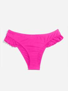 SHEIN Swim Summer Beach Solid Ruffle Trim Bikini Bottom - Hot Pink - View 1