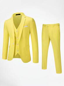 CLOUDSTYLE Bộ đồ nam Nút phía trước màu trơn Công việc - Màu vàng - Xem 1