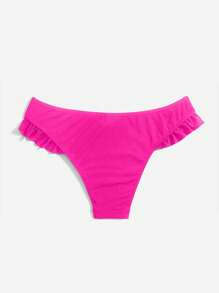 SHEIN Swim Summer Beach Solid Ruffle Trim Bikini Bottom - Hot Pink - View 2