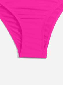 SHEIN Swim Summer Beach Solid Ruffle Trim Bikini Bottom - Hot Pink - View 4