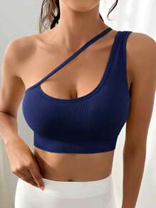 Easithlete Sujetador deportivo de un hombro corto - Azul Marino - Ver 1