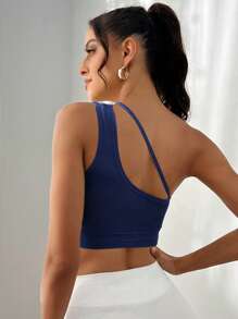 Easithlete Sujetador deportivo de un hombro corto - Azul Marino - Ver 2