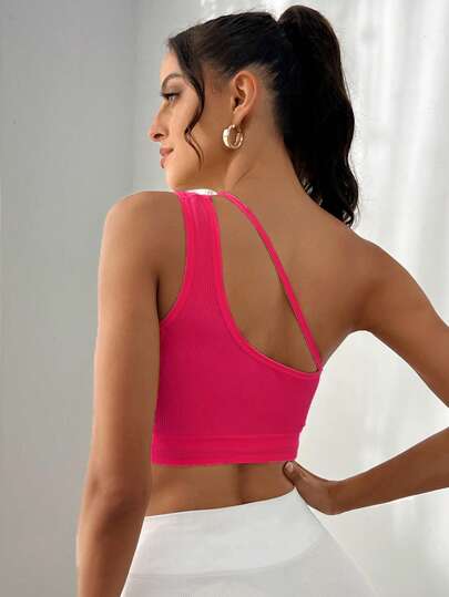 One Shoulder Crop Sports Bra