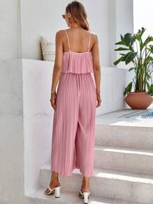 SHEIN VCAY Solid Pleated Cami Jumpsuit - Pink - View 2