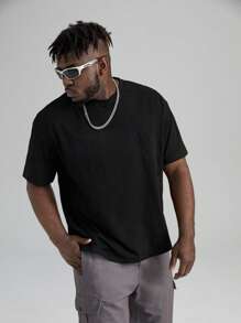 Manfinity Men Plus Japanese Letter & Chinese Dragon Graphic Tee - Black - View 2