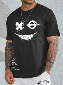 Manfinity EMRG Hombres Camiseta con estampado de slogan y dibujos animados