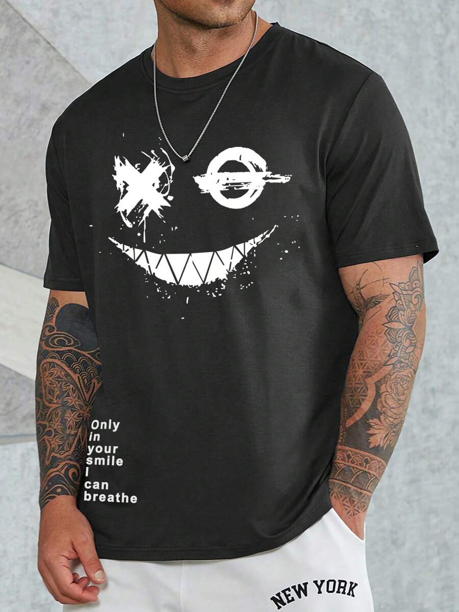 Manfinity EMRG Hombres Camiseta con estampado de slogan y dibujos animados