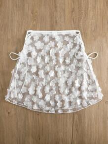 Appliques Lace Up Side Mesh Cover Up Skirt - White - View 2