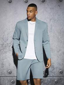 Manfinity Mode Men Lapel Neck Flap Detail Blazer & Shorts - Dusty Blue - View 1
