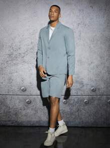 Manfinity Mode Men Lapel Neck Flap Detail Blazer & Shorts - Dusty Blue - View 3