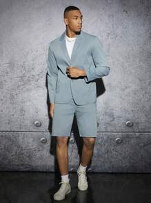 Manfinity Mode Men Lapel Neck Flap Detail Blazer & Shorts - Dusty Blue - View 6