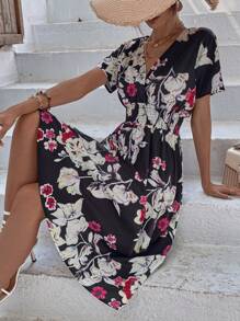 SHEIN LUNE Floral Print Knot Front Dress - Multicolor - View 5