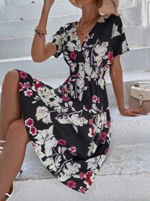 SHEIN LUNE Floral Print Knot Front Dress - Multicolor - View 6