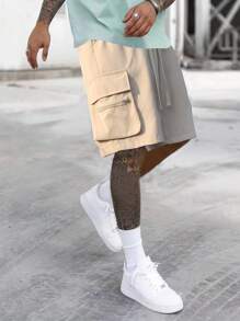 Manfinity LEGND Men Flap Pocket Side Drawstring Waist Cargo Shorts - Apricot - View 1