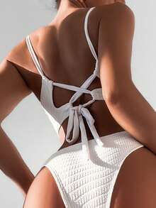 Bộ Bikini Nữ Xù màu trơn - trắng - Xem 2