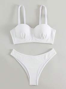 Bộ Bikini Nữ Xù màu trơn - trắng - Xem 5