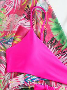Tropical Print Bikini Set With Kimono - Multicolor - View 3
