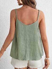 SHEIN Frenchy 女士夏季休闲度假纯色纹理面料撞色蕾丝吊带娃娃衫 - 薄荷綠 - 查看 2