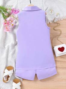SHEIN Tween Girl Solid Cami Top & Shorts & Vest Coat