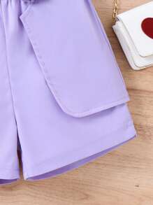 SHEIN Tween Girl Solid Cami Top & Shorts & Vest Coat