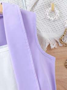 SHEIN Tween Girl Solid Cami Top & Shorts & Vest Coat