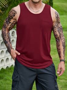 Manfinity Homme 男士素色口袋貼布背心上衣