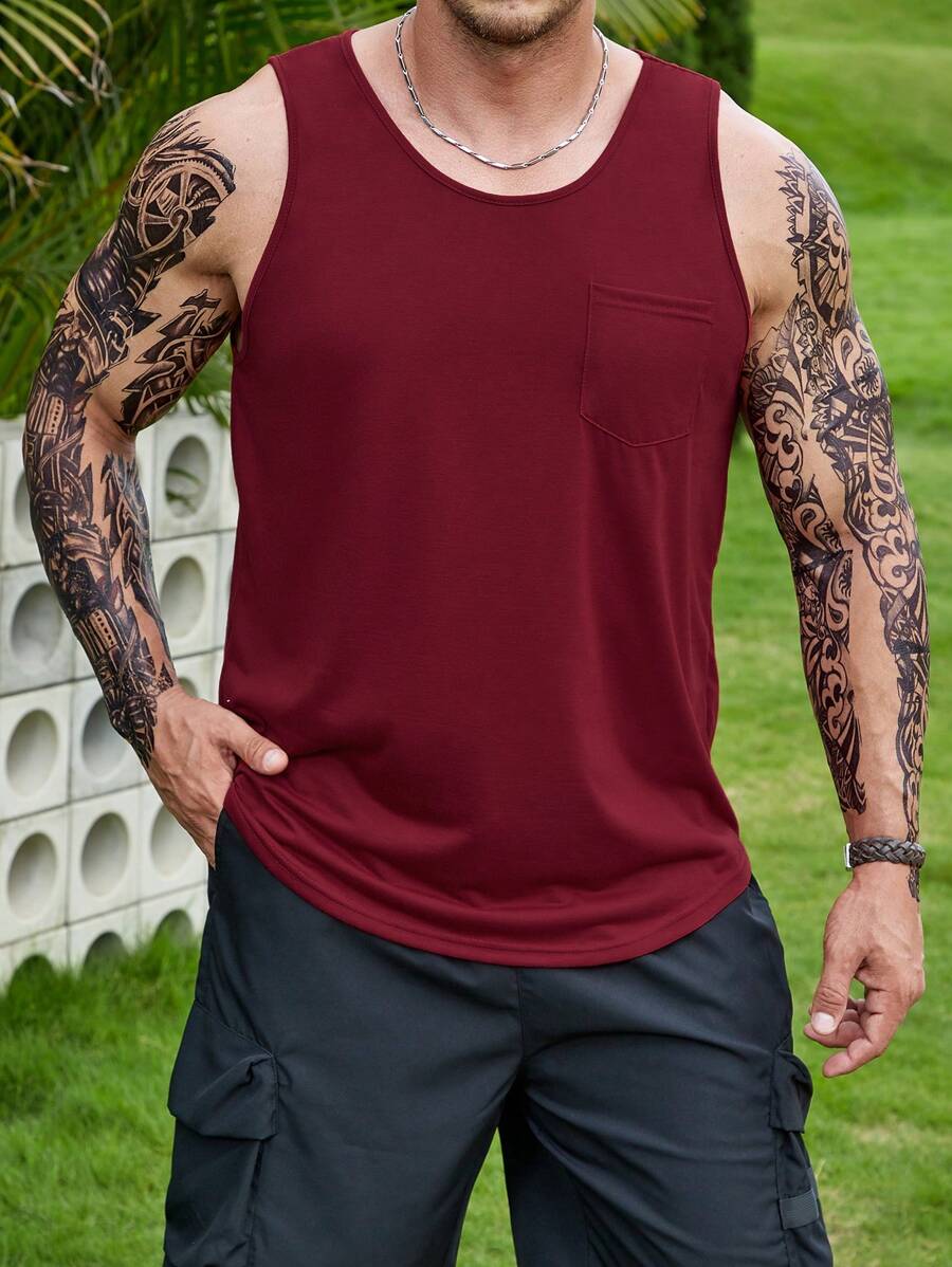 Manfinity Homme 男士素色口袋貼布背心上衣