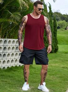 Manfinity Homme 男士素色口袋貼布背心上衣