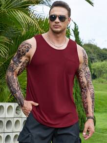 Manfinity Homme 男士素色口袋貼布背心上衣