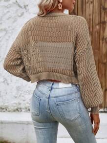 SHEIN Frenchy Nữ Cardigans Nút phía trước màu trơn Giải trí - Màu Khaki - Xem 2