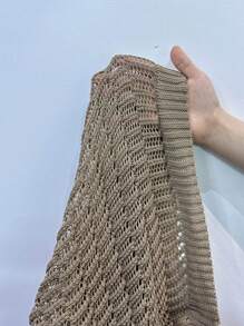 SHEIN Frenchy Nữ Cardigans Nút phía trước màu trơn Giải trí - Màu Khaki - Xem 7