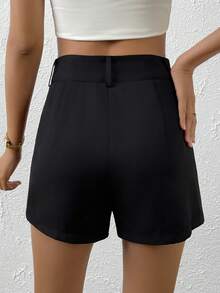 SHEIN Essnce High Waist Button Front Shorts - Black - View 2