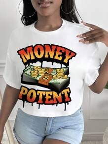 Slaydiva Letter Graphic Drop Shoulder Tee - White - View 1