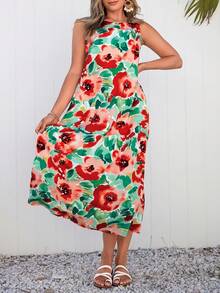 SHEIN VCAY Vestido tank con estampado floral con bolsillo oblicuo - Multicolor - Ver 6