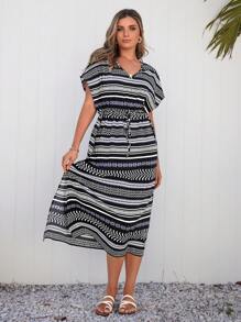 SHEIN LUNE Đầm Dây kéo Bộ lạc Boho - Nhiều màu - Xem 4