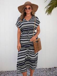 SHEIN LUNE Đầm Dây kéo Bộ lạc Boho - Nhiều màu - Xem 5