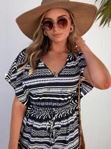 SHEIN LUNE Đầm Dây kéo Bộ lạc Boho - Nhiều màu - Xem 6