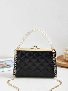 Túi vuông nhỏ chần bông màu đen Tay cầm hàng đầu thanh lịch cho hàng ngày - màu đen - Xem 4