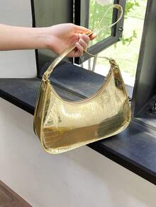 Crocodile Embossed Hobo Bag Gold Funky With Zipper - Hot Pink - View 1