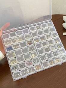 1pc Plastic Jewelry Storage Box, Minimalist Clear Multi-grid Jewelry Box For Home - Clear - View 1