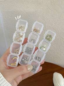 1pc Plastic Jewelry Storage Box, Minimalist Clear Multi-grid Jewelry Box For Home - Clear - View 4