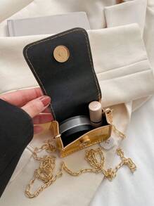 迷你鳄鱼纹手提包，纯色链条单肩包 - 金色 - 查看 9