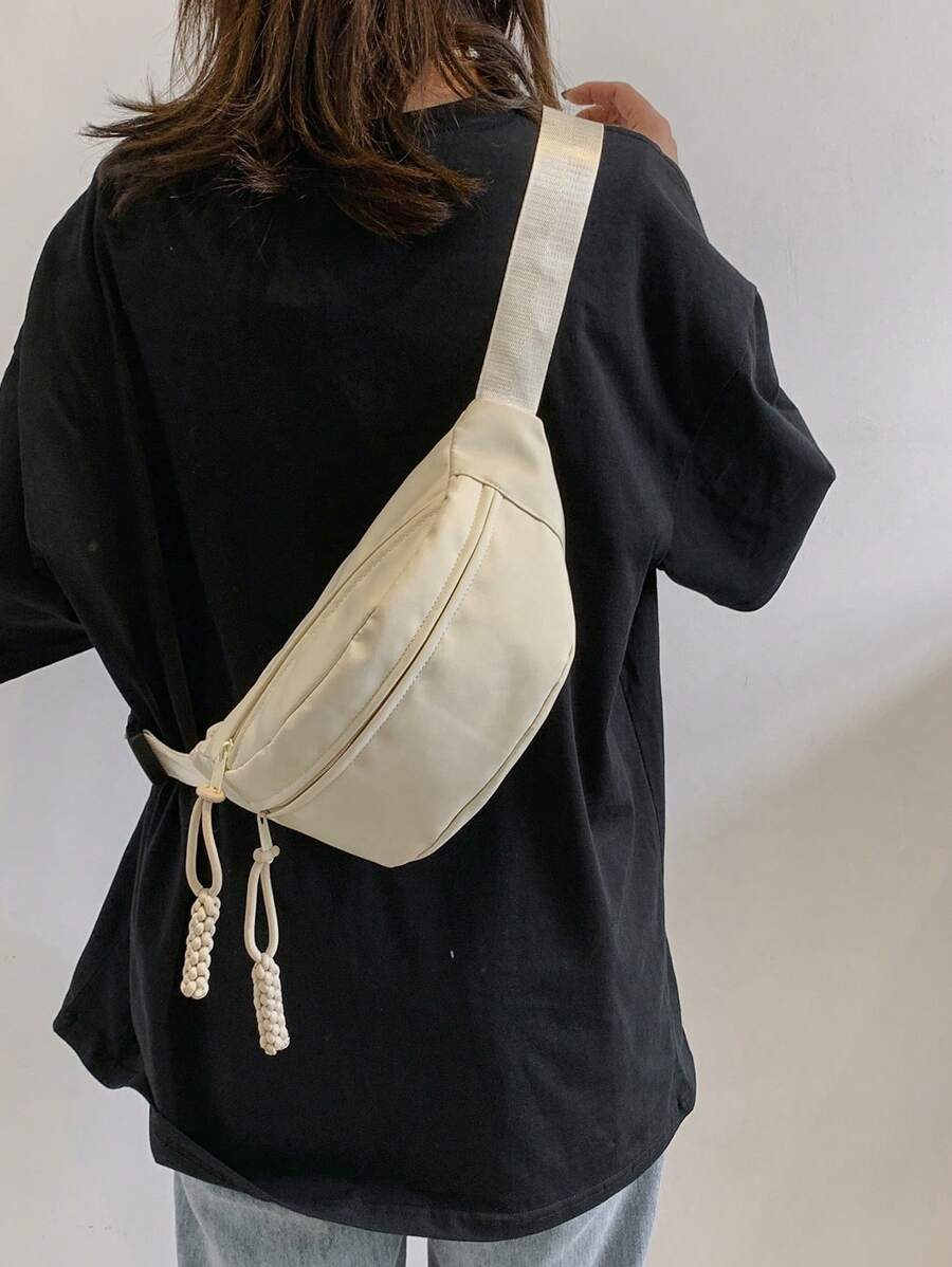 斜跨式胸包,簡單休閒肩包,輕量運動腰包,獨特的麥穗釘設計,多功能背包 - 白色 - 查看 1