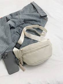 斜跨式胸包,簡單休閒肩包,輕量運動腰包,獨特的麥穗釘設計,多功能背包 - 白色 - 查看 4