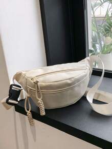 斜跨式胸包,簡單休閒肩包,輕量運動腰包,獨特的麥穗釘設計,多功能背包 - 白色 - 查看 6